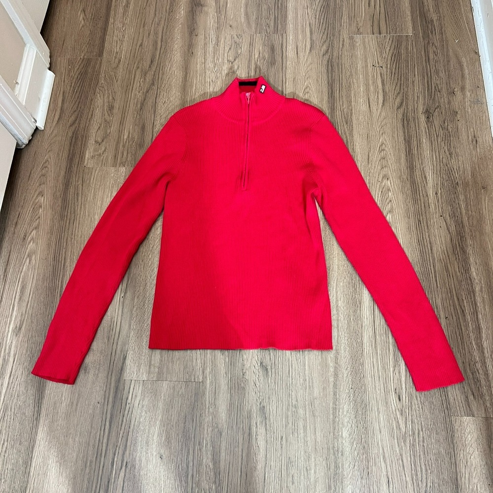 Polo Jeans Co Ralph Lauren Large Red Ribbed Mock Neck 1/4 Zip Sweater Preppy